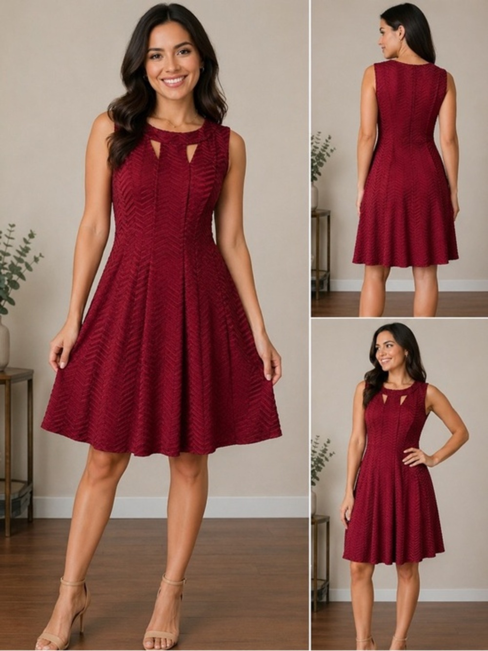 Enfocus Studio Burgundy Chevron Dress Size 8